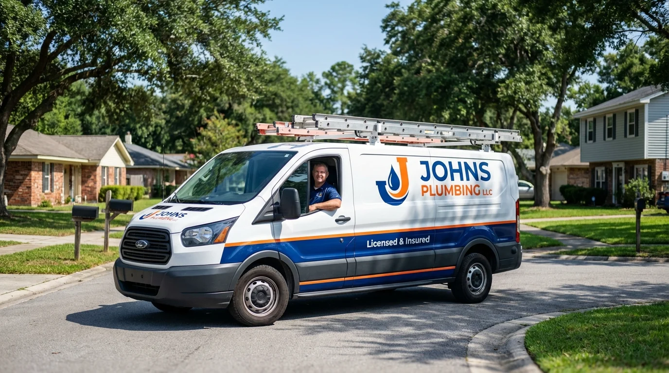 Johns Plumbing LLC service van in Kellyville, OK