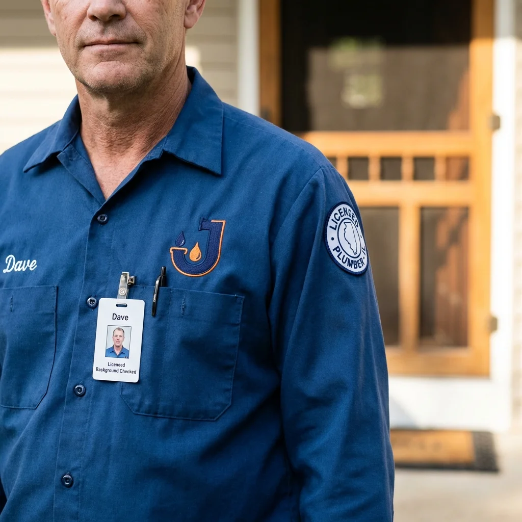 Licensed plumber showing ID badge in Kellyville, OK