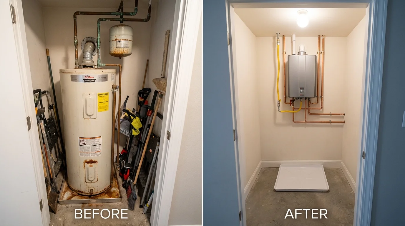Tank water heater versus wall-mounted tankless unit comparison for Kellyville, OK homeowners