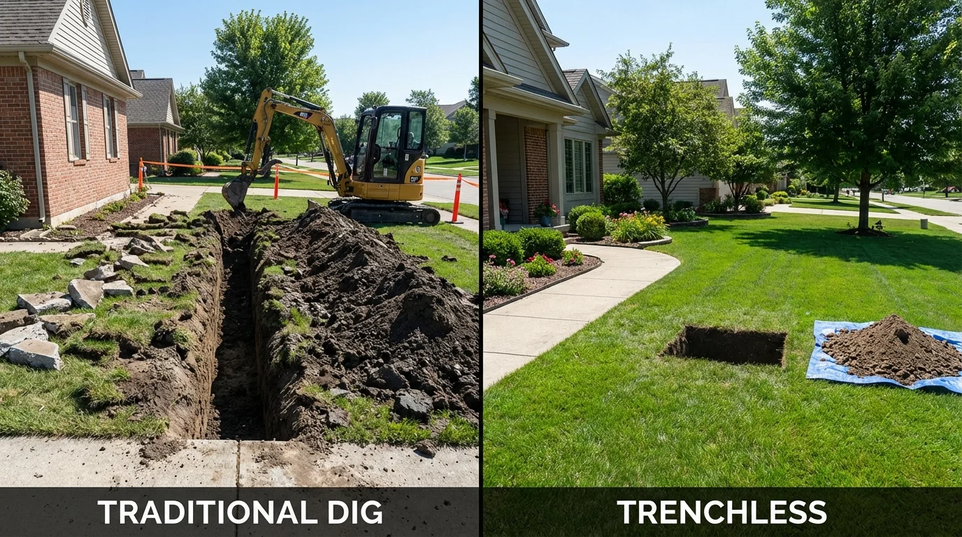 Trenchless sewer repair with minimal yard damage versus traditional excavation in Kellyville, OK